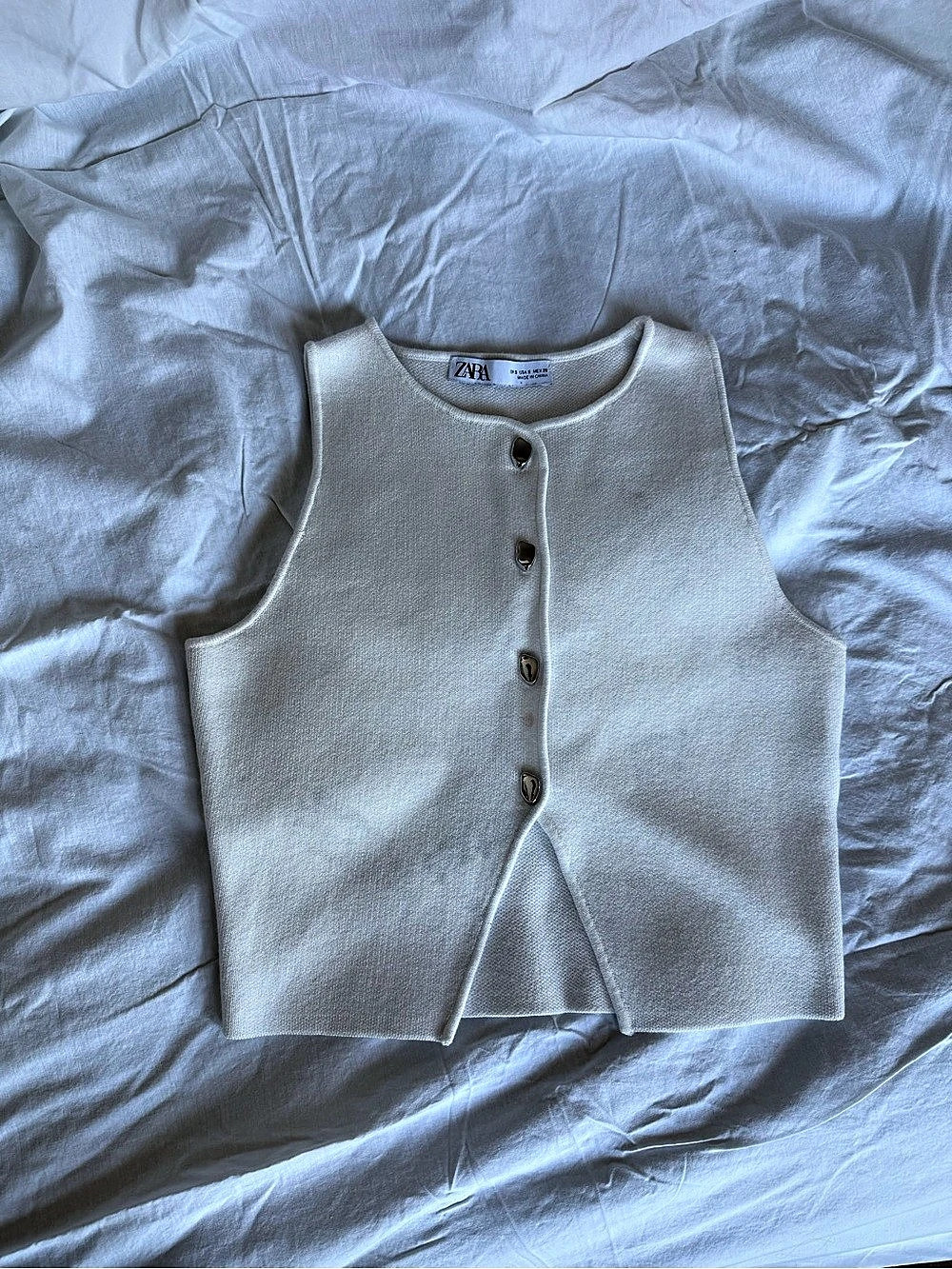 Zara Buttoned Waistcoat Top Button Front Knit Tank Top White